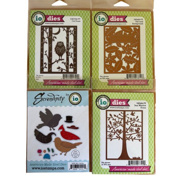 Set Of 4 IO Stamps Craft Dies - Owl Frame Fall Leaf Tree Window & Serendipity Se - Picture 3 of 12
